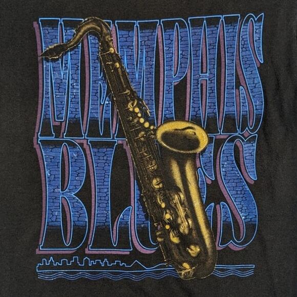 Vintage Memphis Blues 90s Jazz Tennessee Black Single Stich Shirt Size Medium - Picture 2 of 6